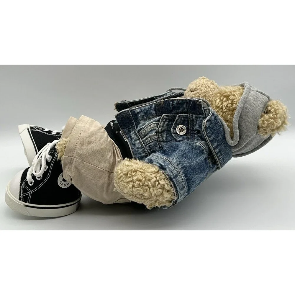 Build-A-Bear Workshop Curly Teddy Bear Denim Jacket Hoodie Outfit Shoes Plush